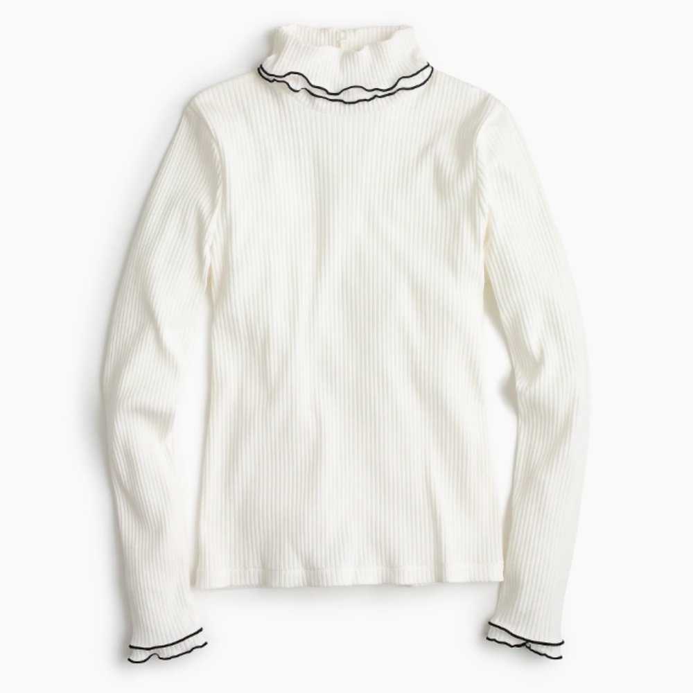 JCrew White Ribbed Turtleneck w/ Black Trim Medium